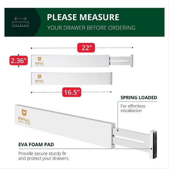 ROYAL CRAFT Bamboo Adjustable Drawer Dividers Organizers Expandable White 4 Pack - Picture 2 of 9